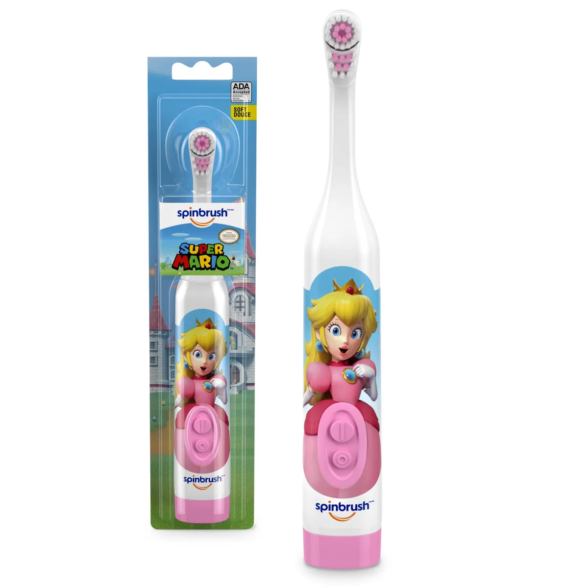Waterpik Princess Peach Spinbrush Kids Battery Toothbrush Soft Bristles White — product photo