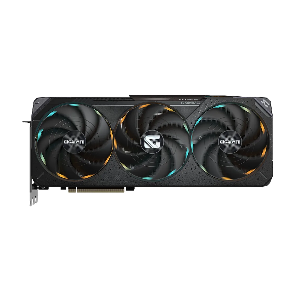 Black triple-fan graphics card, 342 mm long, 3.5-slot cooler