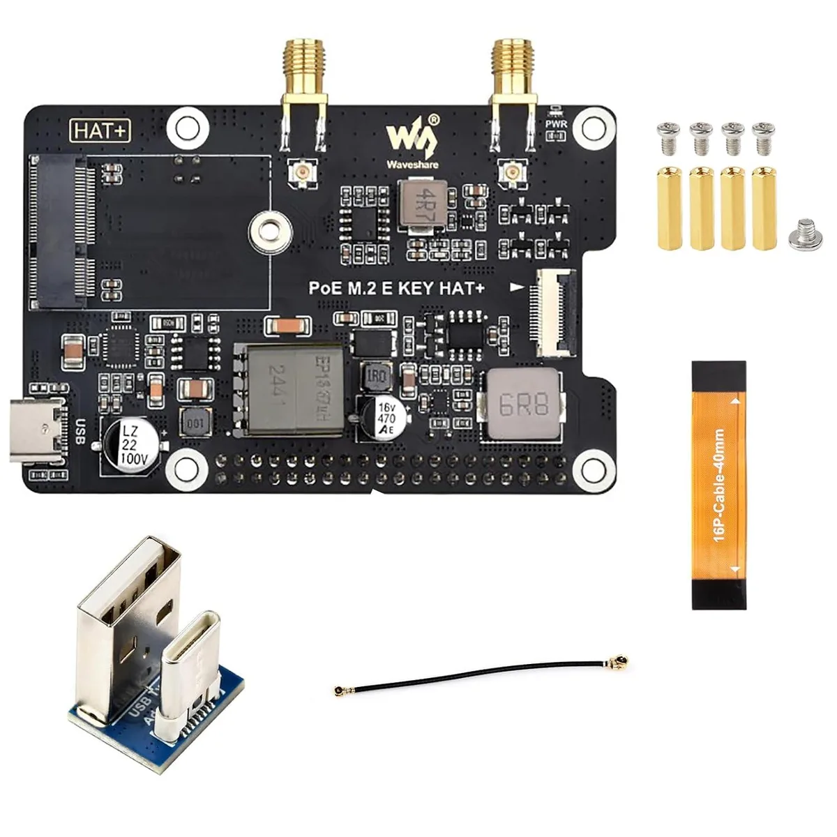 LORDWORLD LORDWORLD PCIe to M.2 E Key Adapter with PoE HAT for Raspberry Pi 5 development board — תמונת המוצר