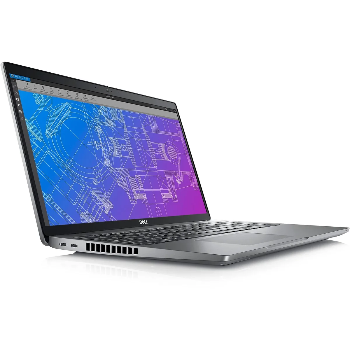Silver Dell Precision 3570 laptop closed, 15.6 inch non-touch screen, slim profile