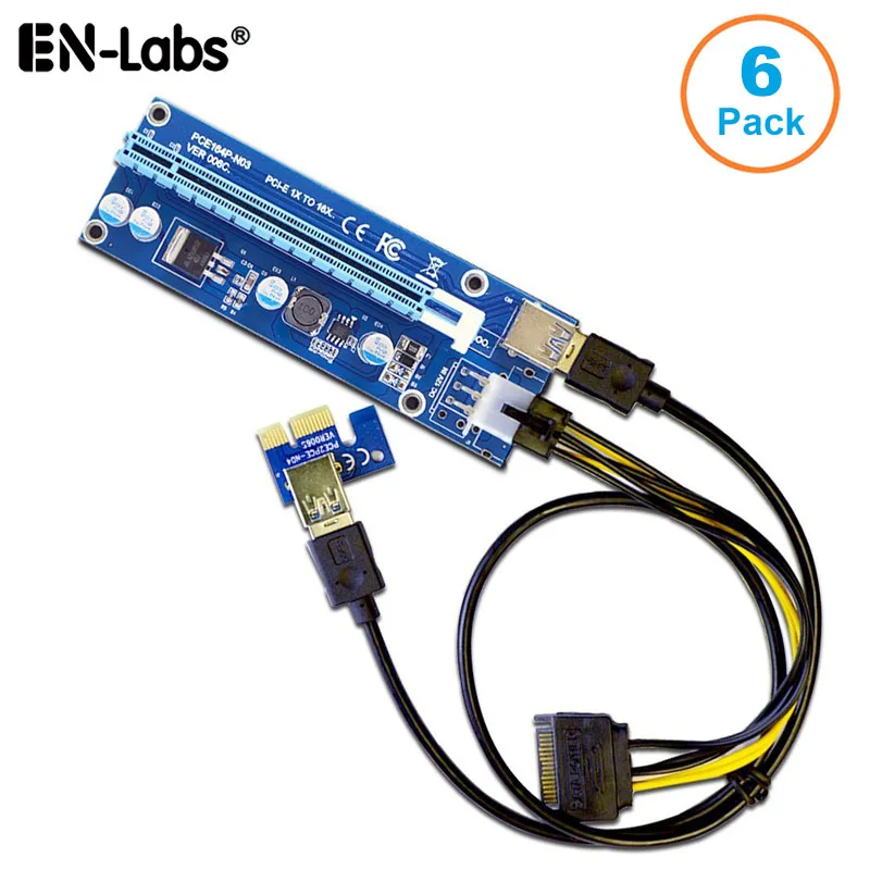 EN-Labs EN-Labs 6-Pack PCIe 1x to 16x Riser Card 60cm USB 3.0 SATA Power — 제품 사진