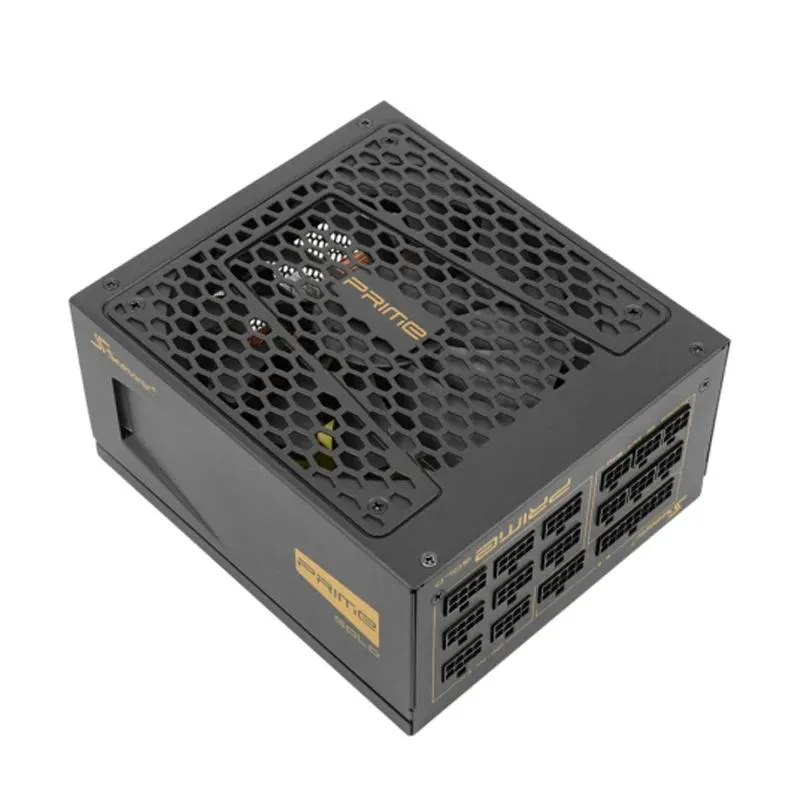 Rectangular ATX power supply unit with matte black finish and modular cable sockets