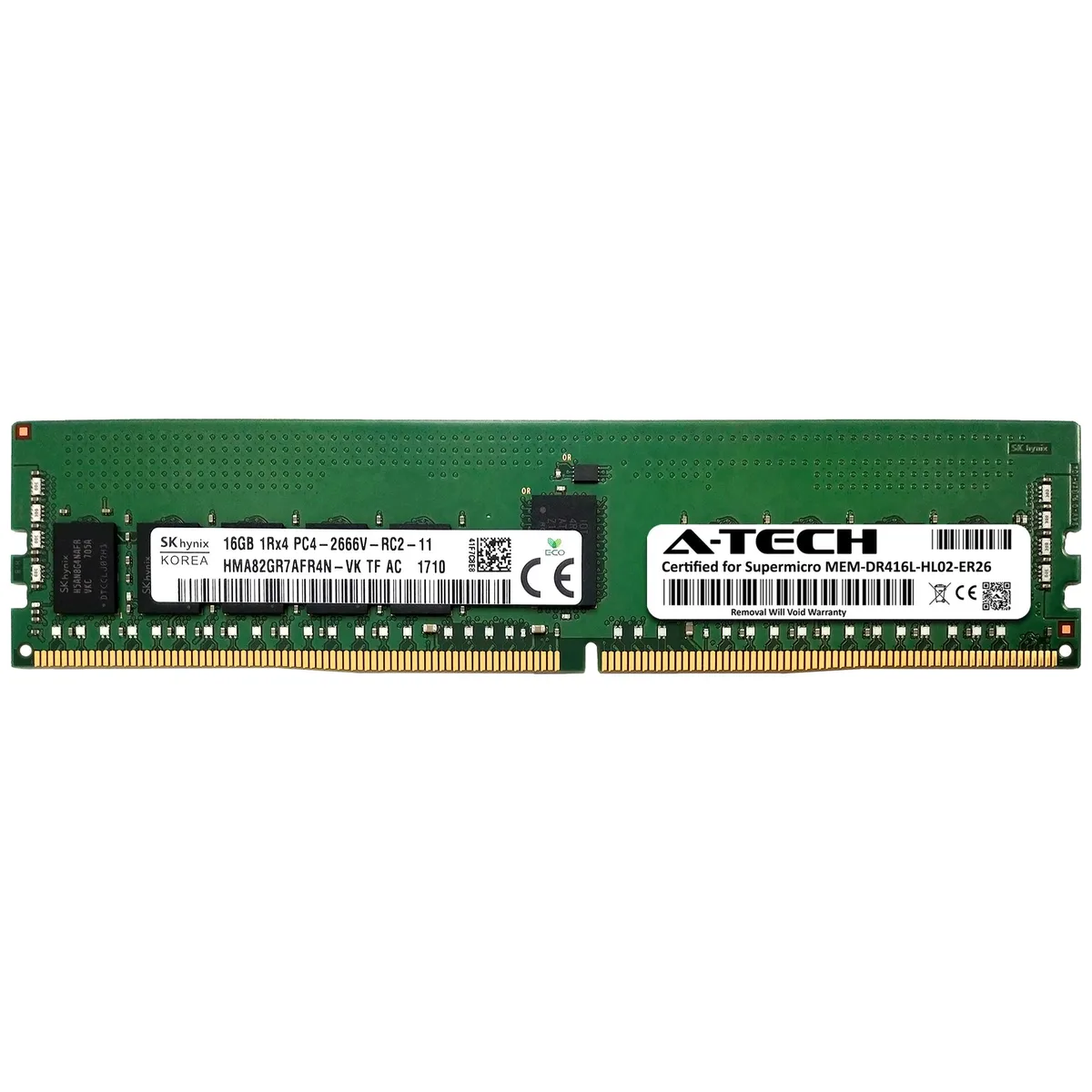Green 288-pin DDR4 RDIMM module with black chips and silver label