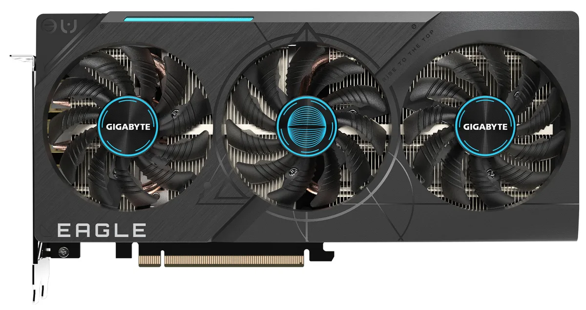 GIGABYTE RTX 4070 SUPER Eagle OC graphics card with three WINDFORCE fans and metal backplate