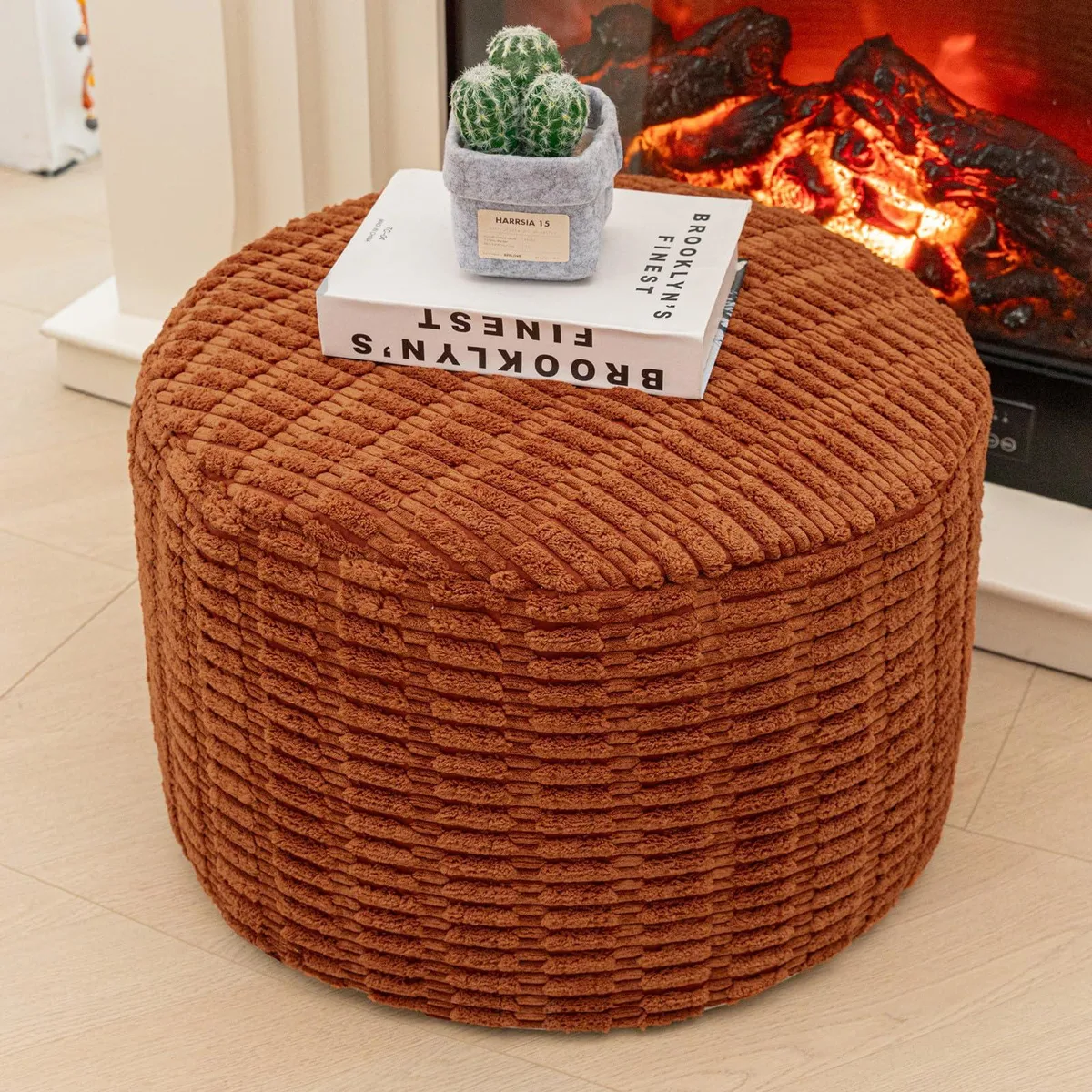 Asuprui Pouf Ottoman Round 20"D x 20"W x 14"H Burnt Orange — 商品照片