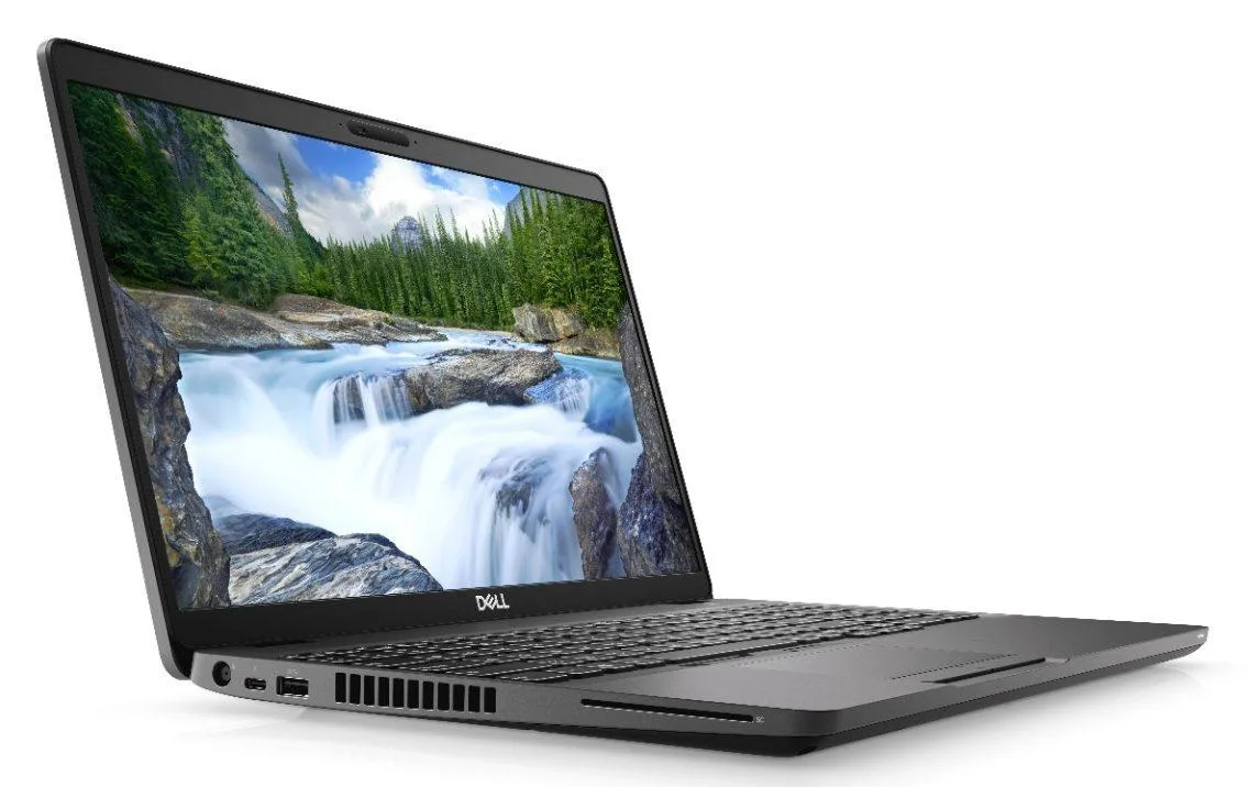 Silver Dell Latitude 3420 14 inch laptop closed on white background