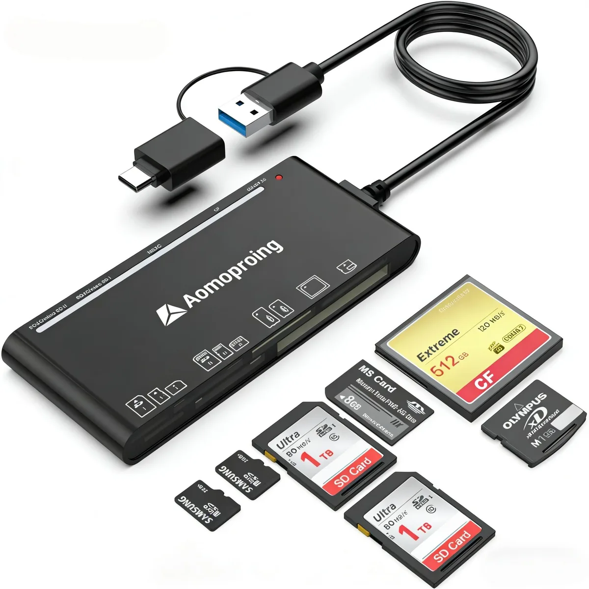 Aomoproing Aomoproing AOM-CR702 7-in-2 USB 3.0 USB C card reader — product photo