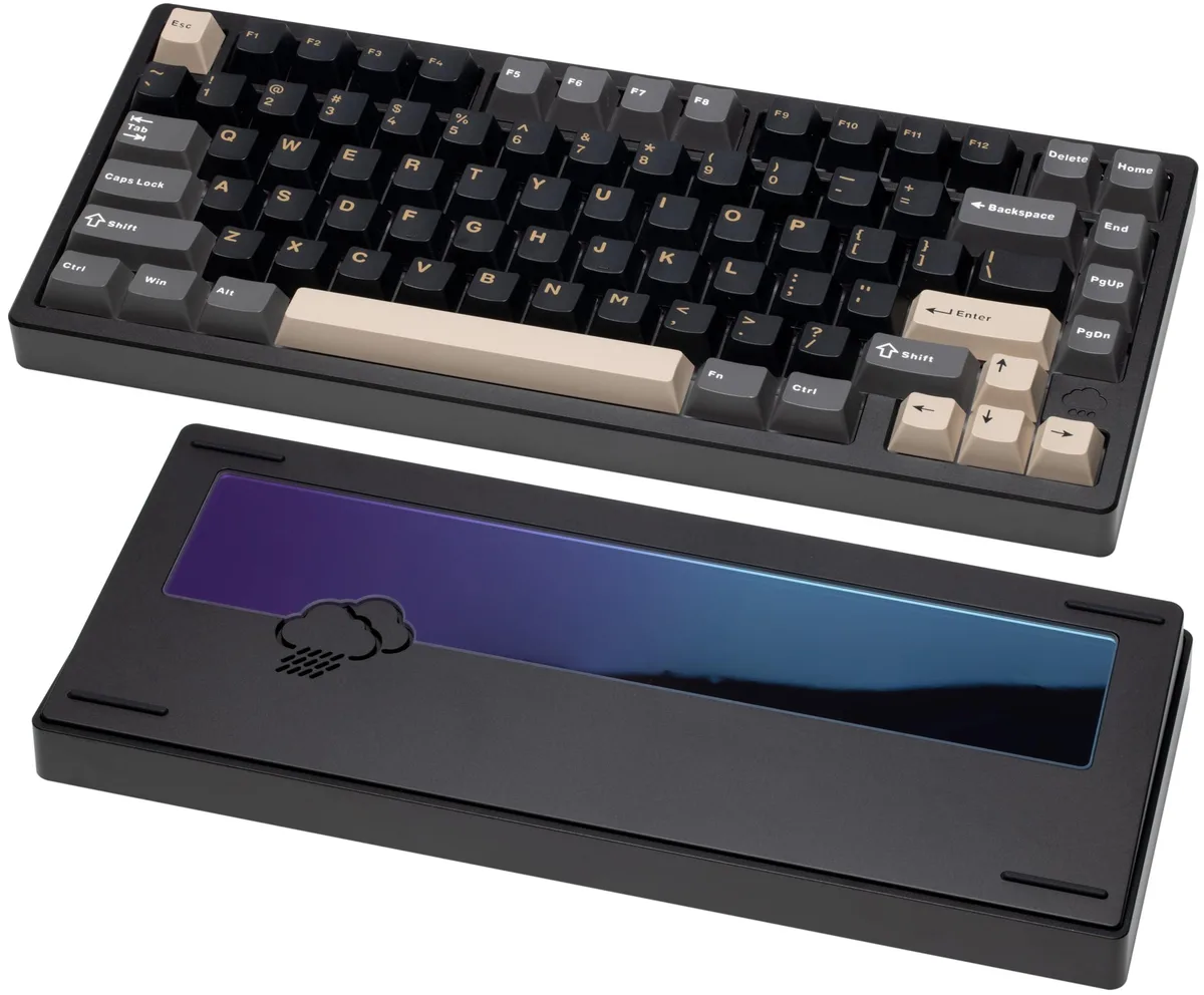 Compact 81-key aluminum mechanical keyboard in matte black finish with visible switches and USB-C cable