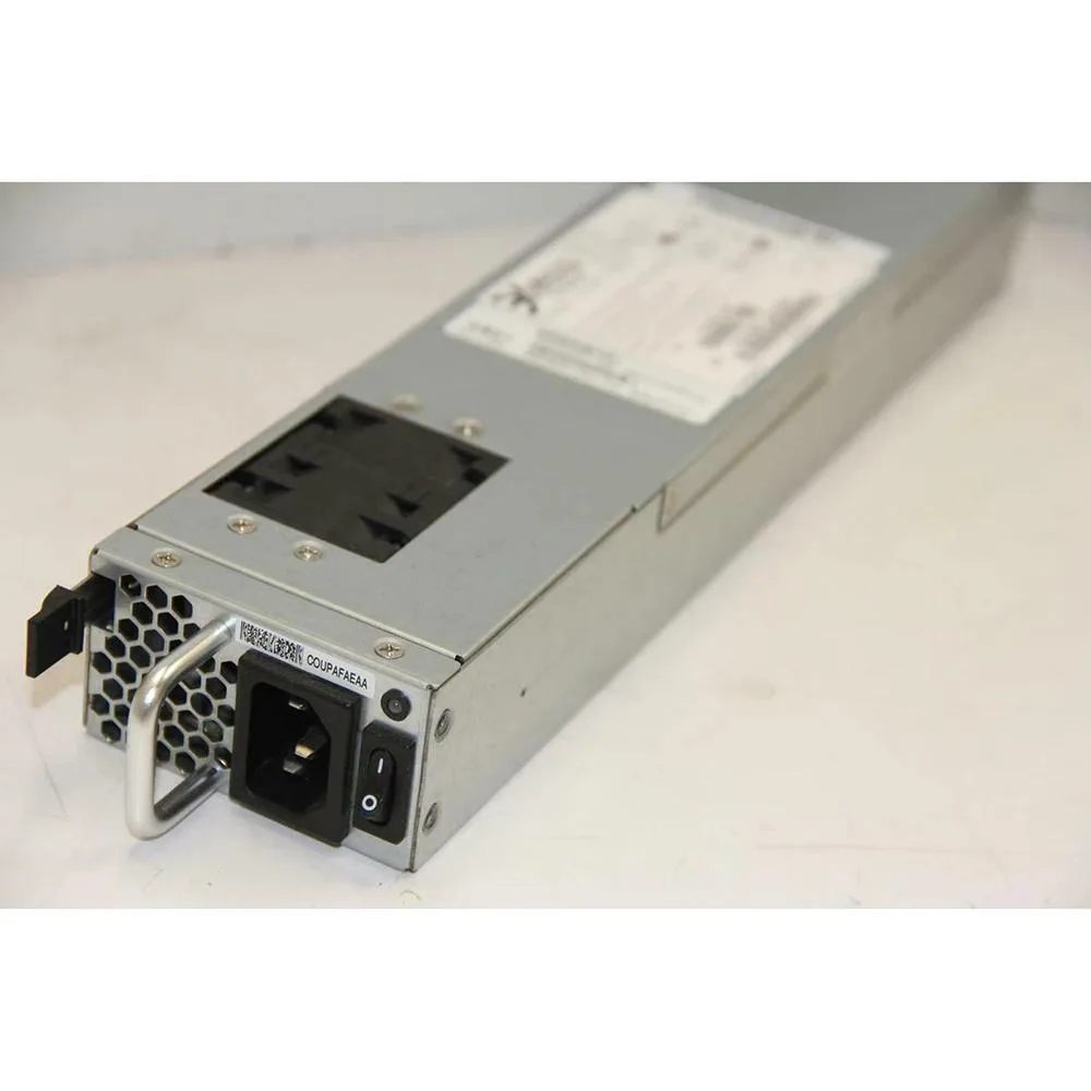 Rectangular ATX power supply unit with metal casing and rear fan grille