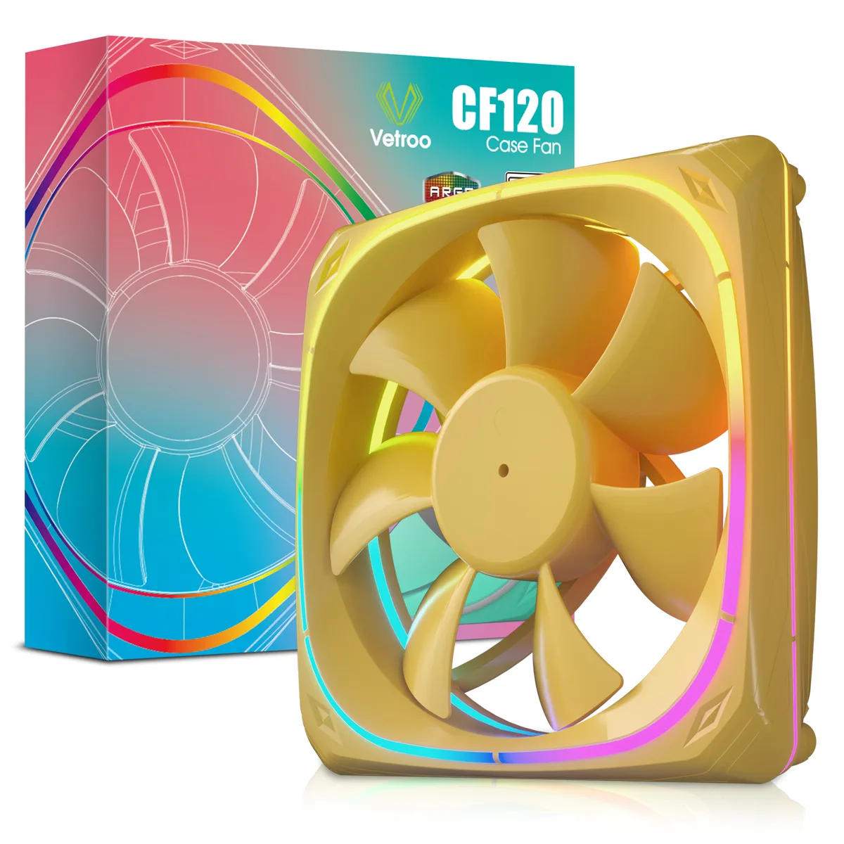 Vetroo Vetroo CF120 120mm ARGB case fan 1300 RPM 48.1 CFM yellow frame — foto del producto