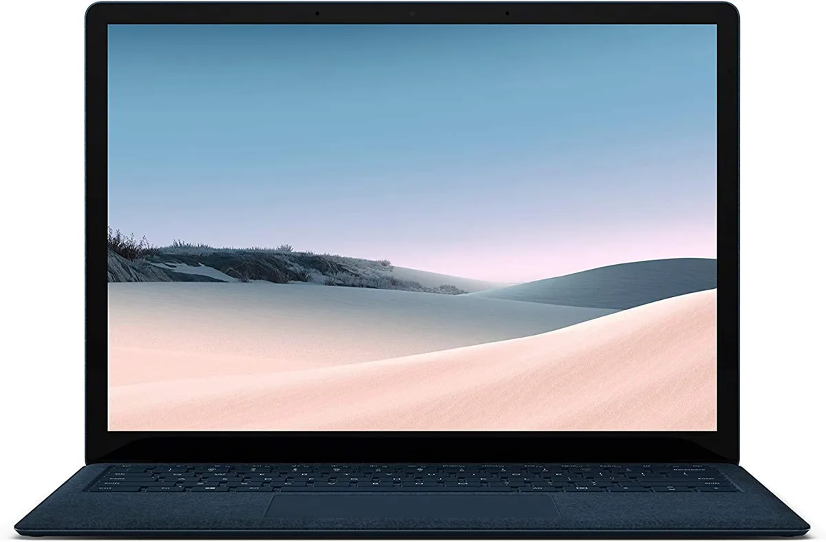 Cobalt blue laptop with Alcantara keyboard deck, 13.5 inch touchscreen