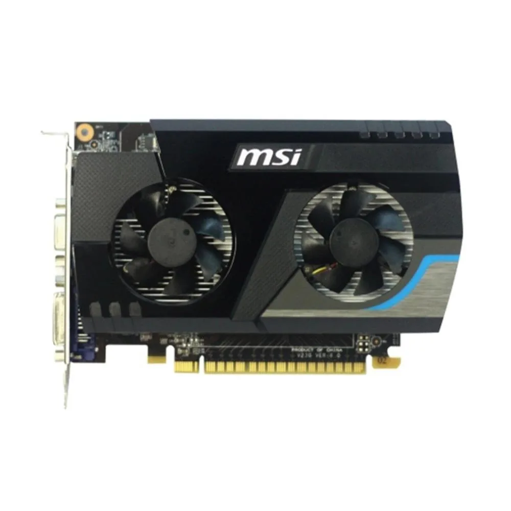 MSI GeForce GT 430 graphics card, black PCB, single fan, metal bracket, DVI HDMI VGA ports