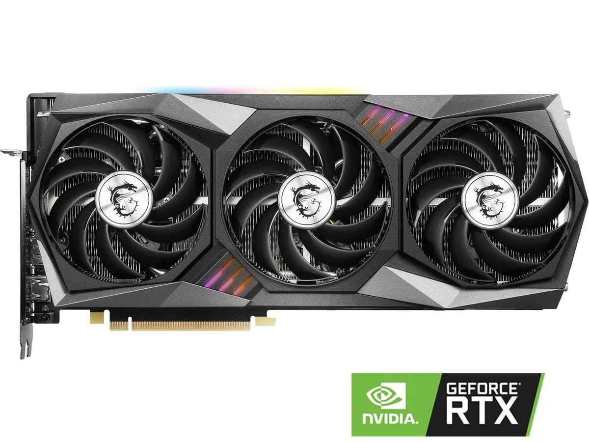 MSI GeForce RTX 3070 Gaming X Trio triple-fan graphics card with silver and black cooler and RGB lighting