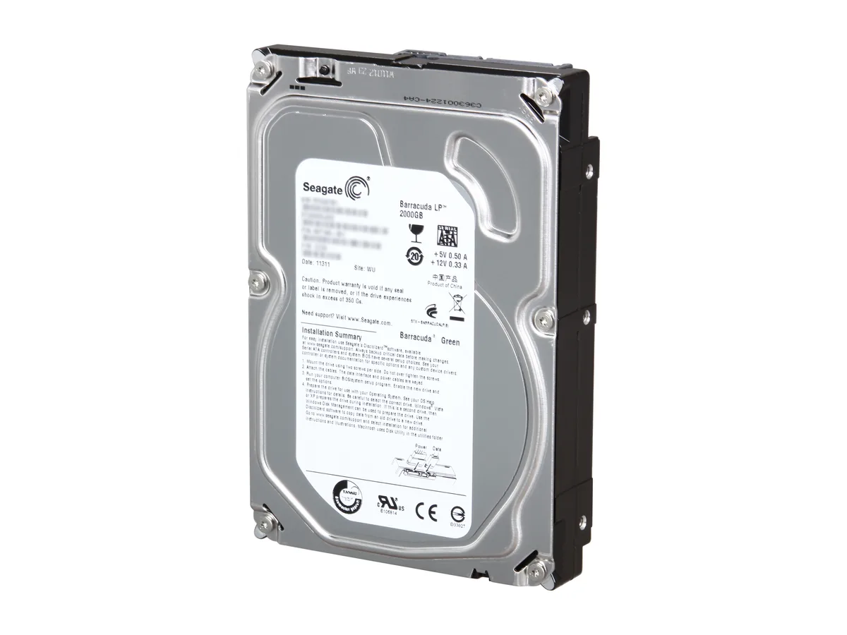 Silver 3.5 inch bare hard drive with green label