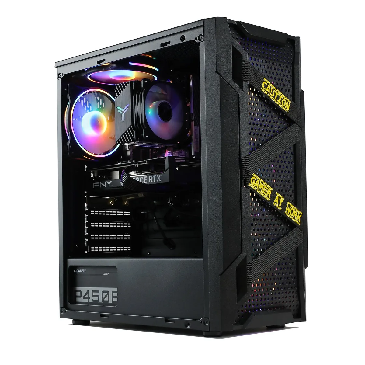 Mid-tower desktop with window side panel and five RGB fans