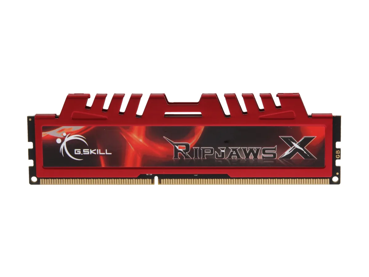 Red desktop DDR3 module with finned heat spreader