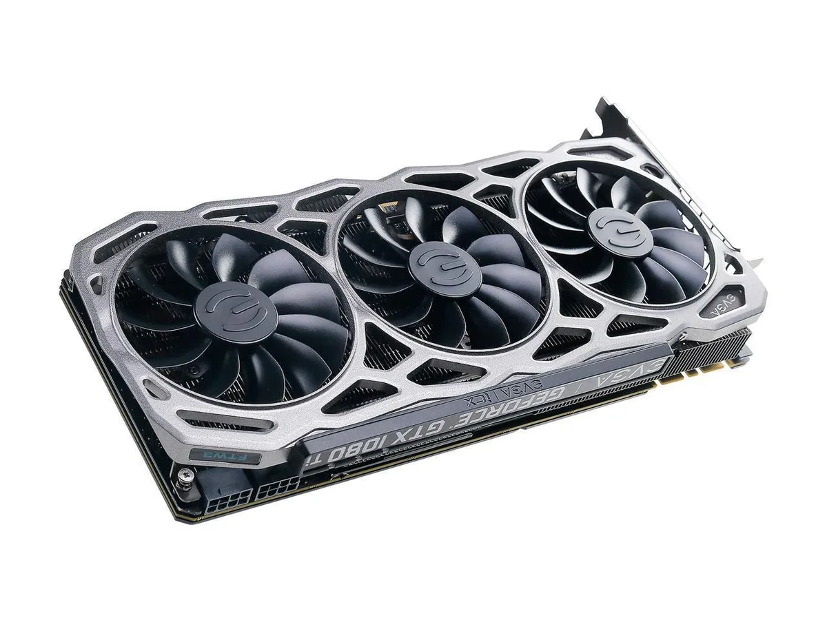 EVGA GeForce GTX 1080 Ti FTW3 triple-fan graphics card with metal backplate and RGB lighting