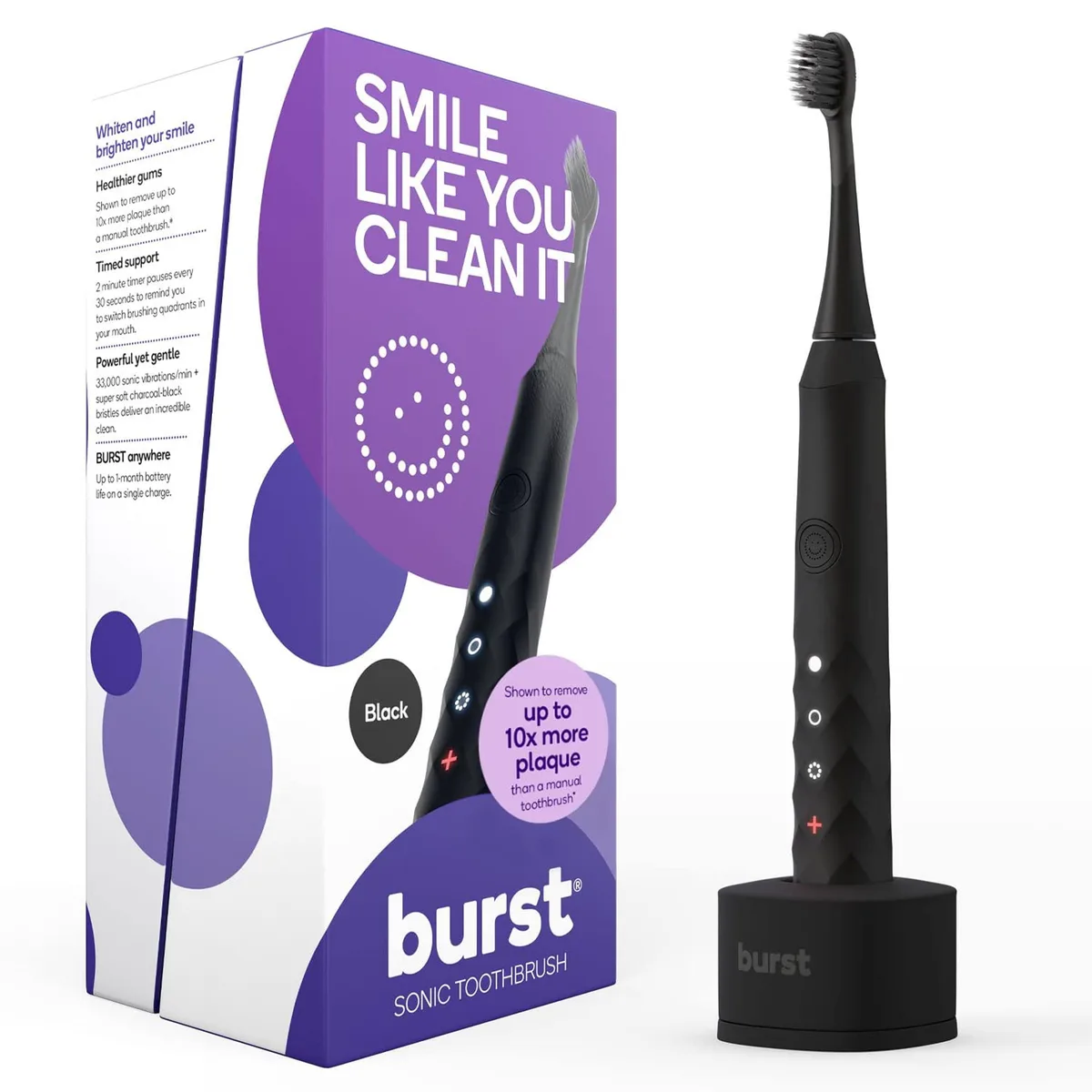  BURST Original Sonic Electric Toothbrush Black 33000 vibrations 3 modes — product photo