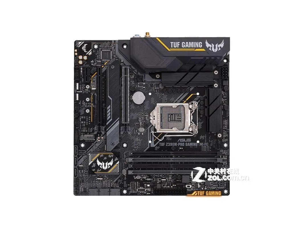 ASUS TUF Z390M-PRO GAMING Micro ATX motherboard with integrated I/O shield and SATA cable