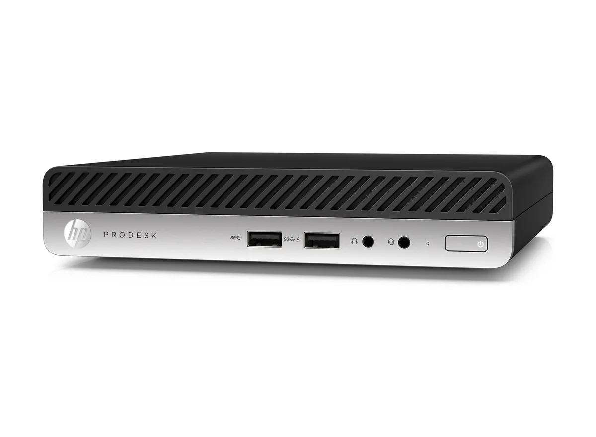 Small black rectangular mini desktop with front ports