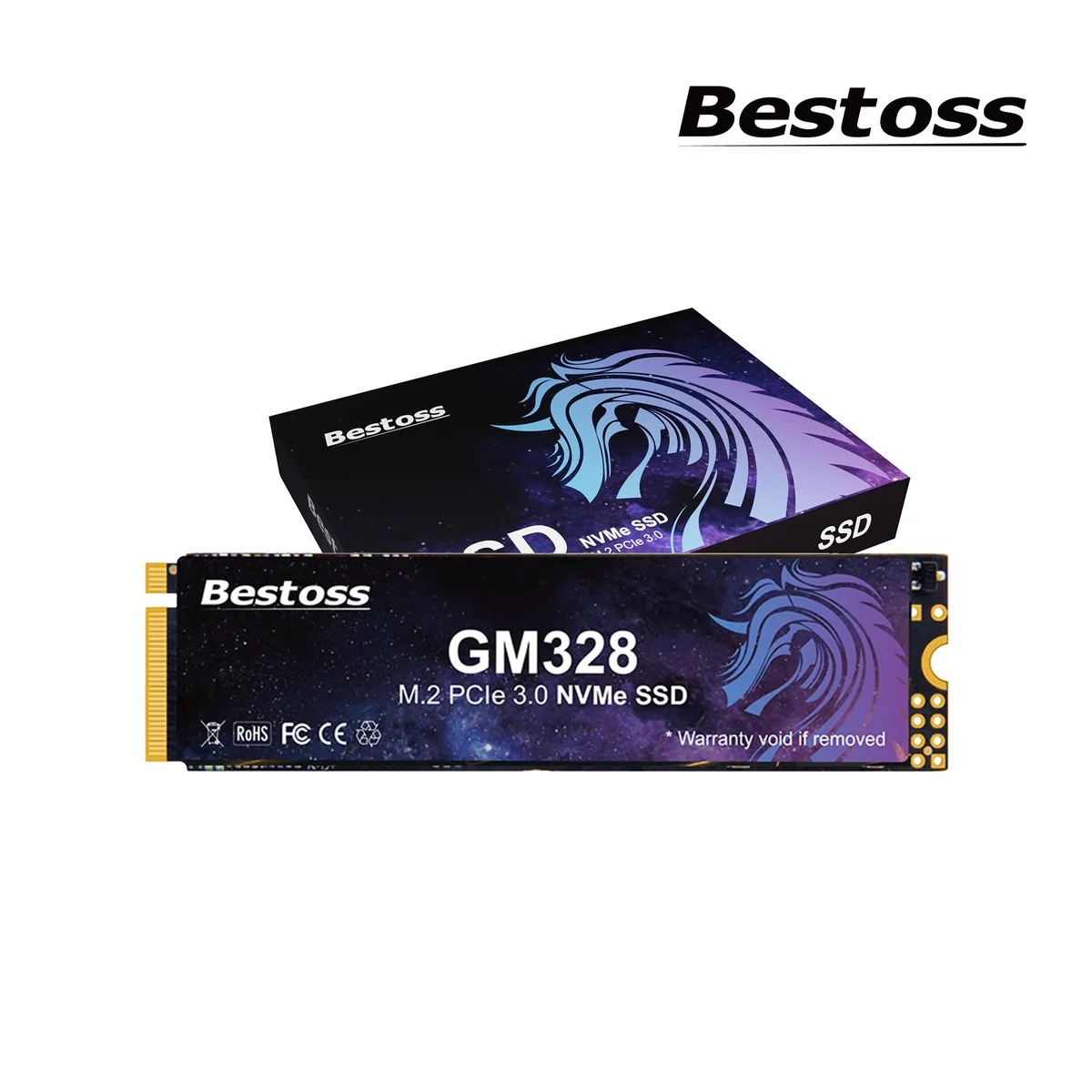 Bestoss GM328 512GB M.2 2280 NVMe SSD, green circuit board with black controller and silver label