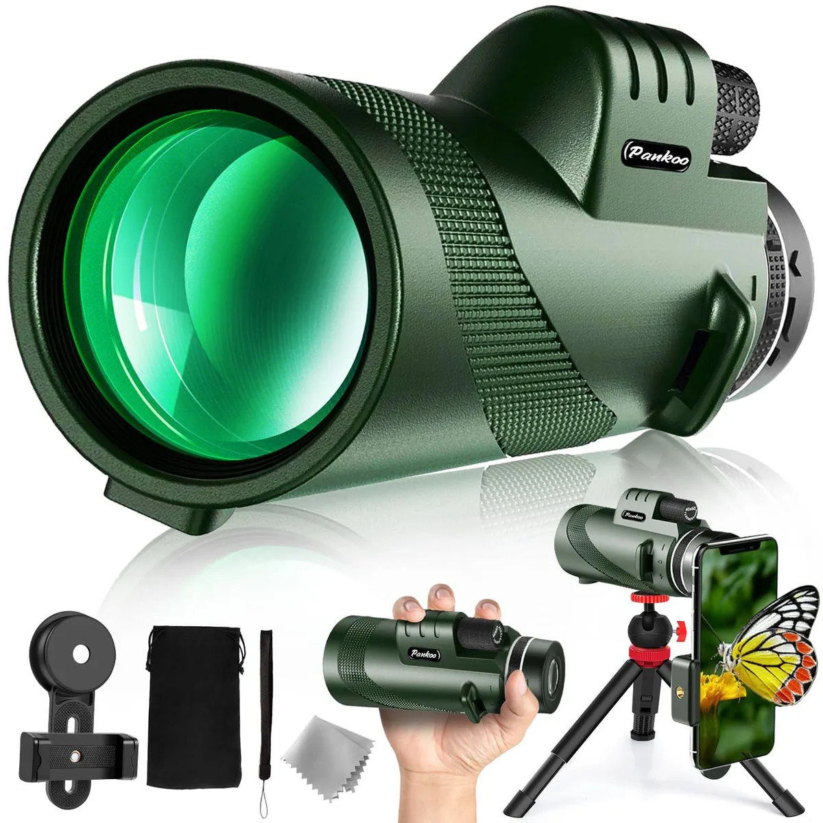  Pankoo 12x60 Monocular Telescope with Phone Adapter Tripod Hand Strap BAK4 Prism Waterproof Black 10010 — ภาพสินค้า