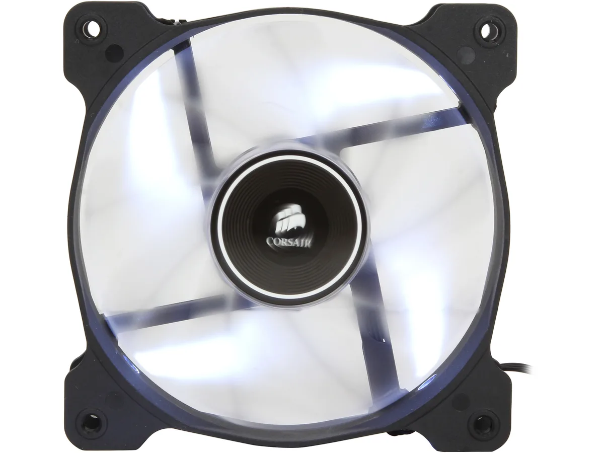 Square white 120mm case fan with frosted translucent blades and four white LEDs