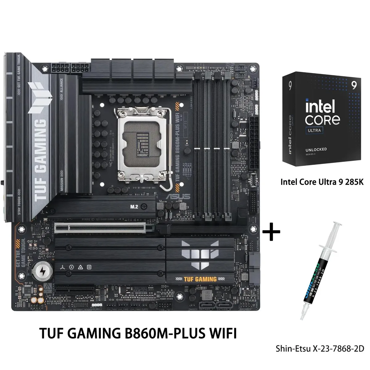 ASUS TUF Gaming B860M-Plus WiFi motherboard and Intel Ultra 9 285K processor in box
