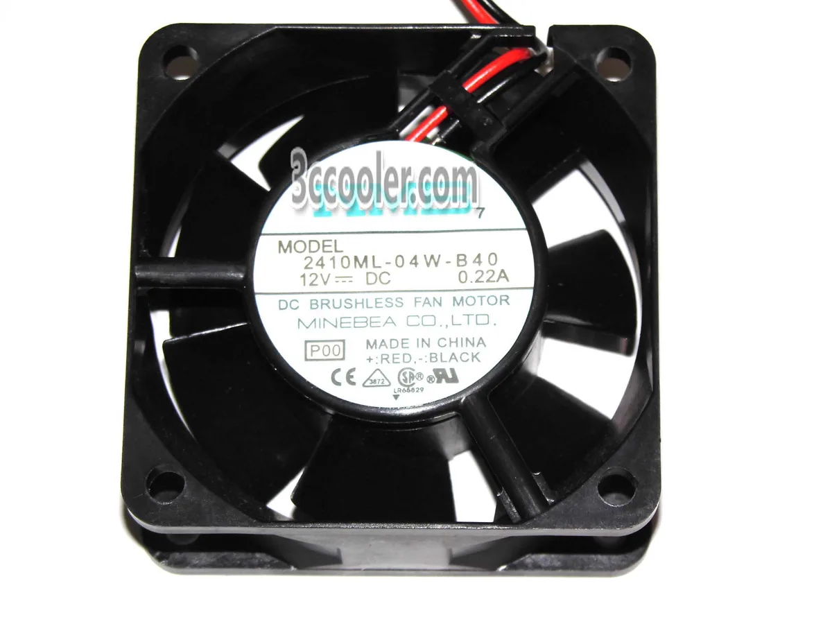 Black 60mm square case fan with two wire connector