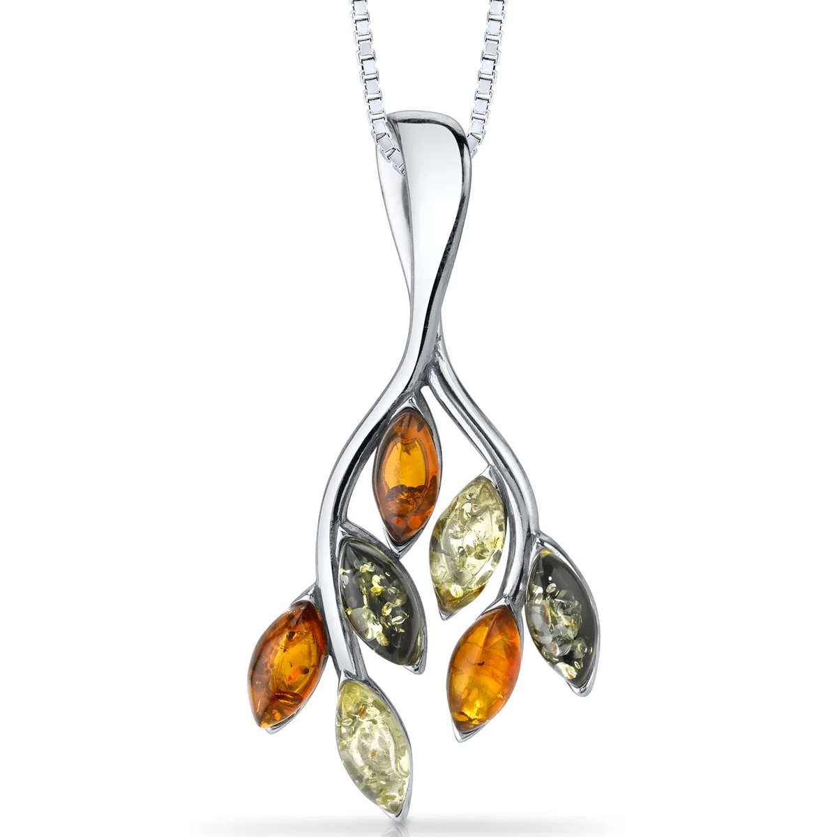 Oravo Oravo Baltic Amber Leaf Pendant Necklace Sterling Silver Multi-Color 18" SP11090 — 商品写真