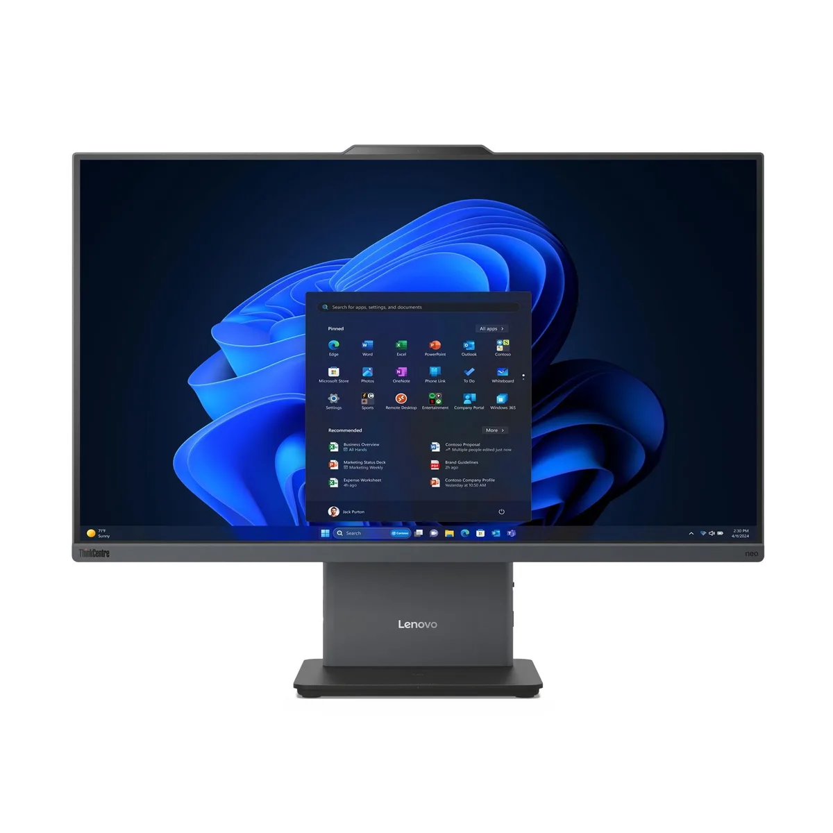 27 inch all-in-one desktop with slim matte black stand and thin bezels