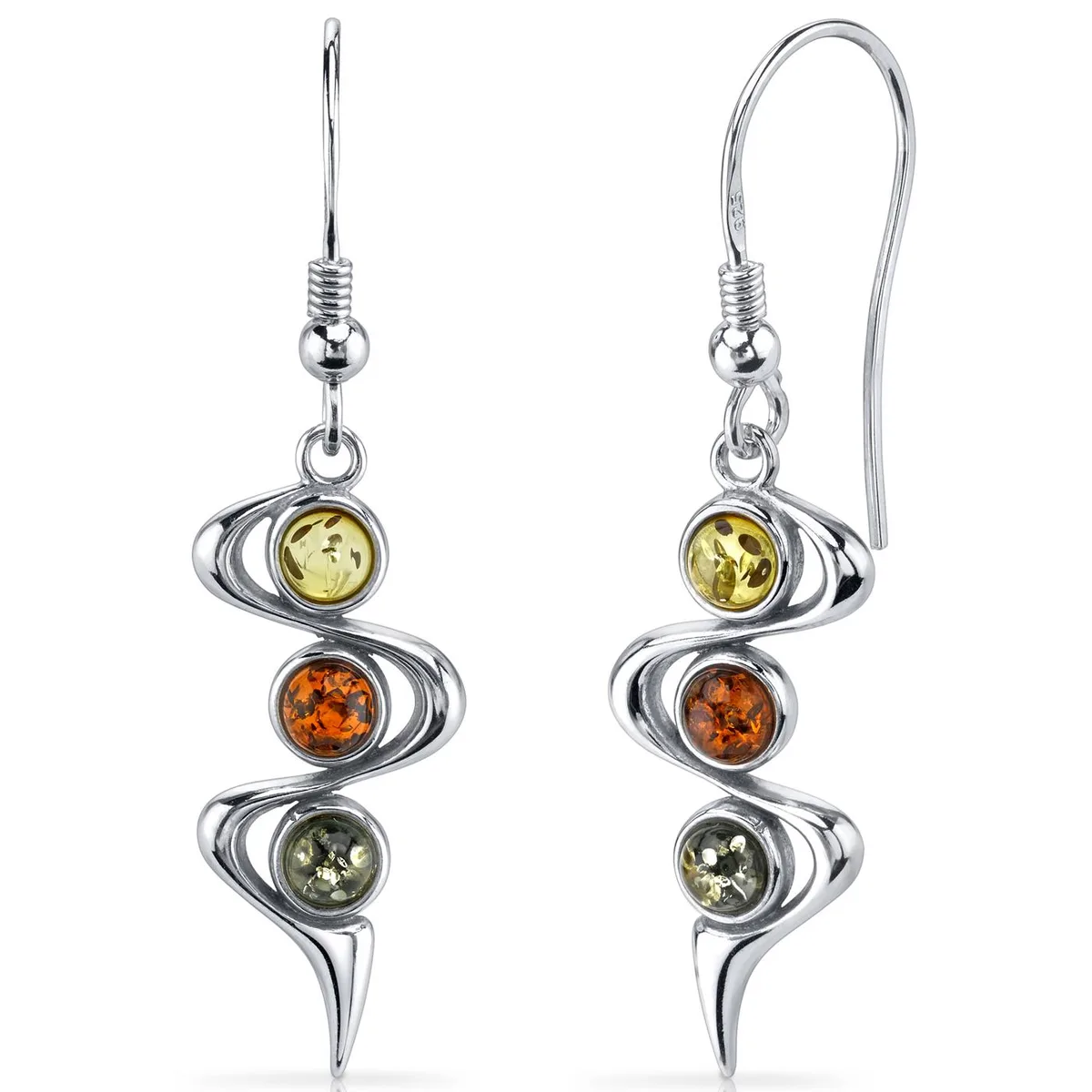 Oravo Oravo Three Stone Baltic Amber Dangle Earrings Sterling Silver 925 Multicolored SE8522 — toote foto