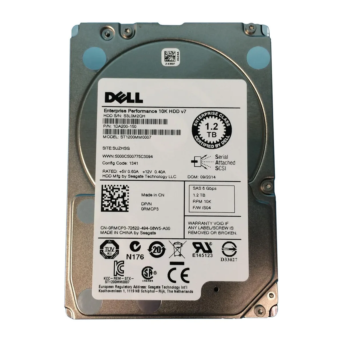 Silver 2.5 inch SAS hard drive with green circuit board