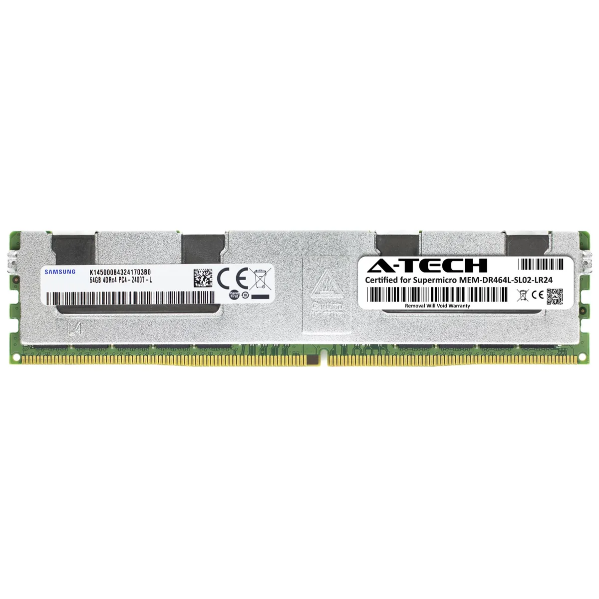 Green 288-pin DDR4 LRDIMM module with black Samsung chips and silver heat spreader