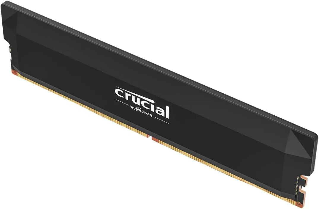 Black matte aluminium heat spreader on a DDR5 desktop memory module