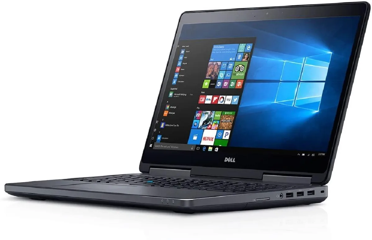 Silver Dell Precision 7720 17.3 inch laptop closed on desk