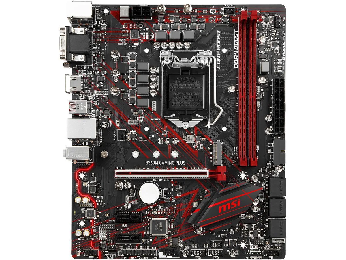 Dark green MicroATX motherboard with black heatsinks, silver LGA 1151 socket, single full-length PCIe slot