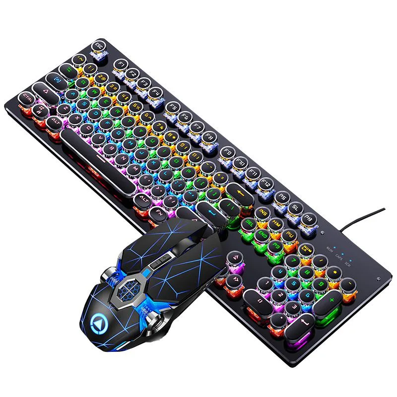 Black full-size mechanical keyboard with RGB backlighting and matching USB mouse