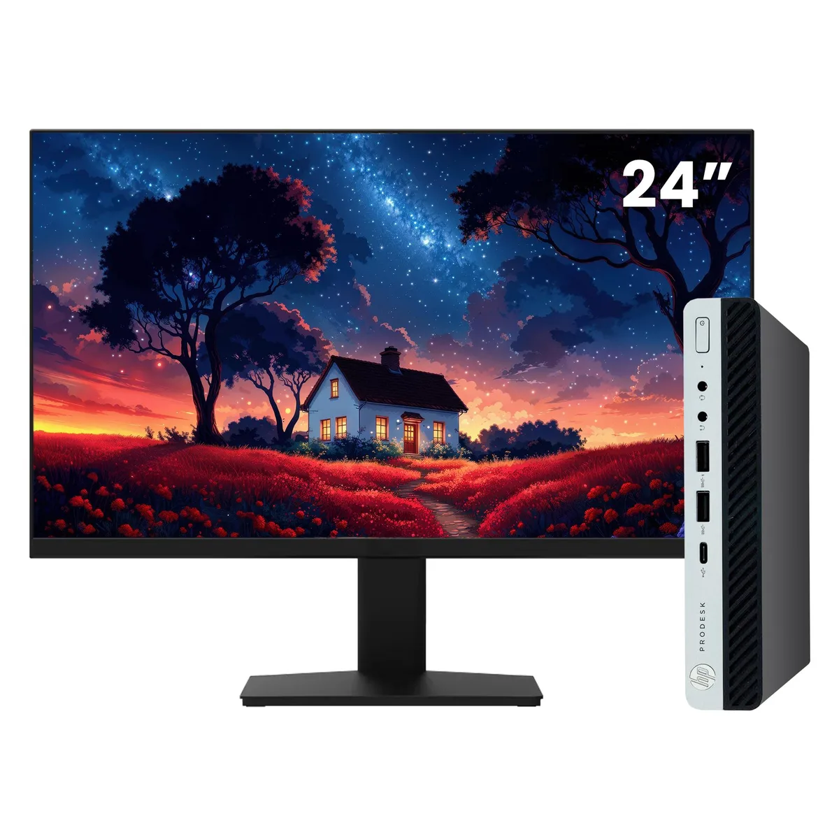 HP HP ProDesk 600 G5 Tiny desktop PC i5-9500T 16GB 2TB NVMe 24" monitor — photo du produit