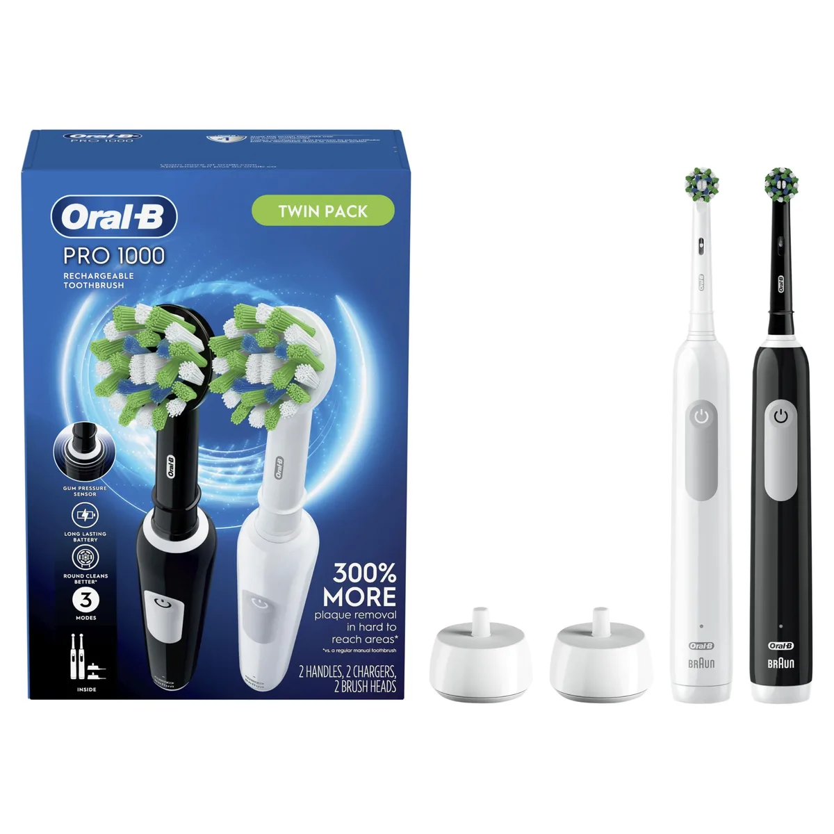  Oral-B Pro 1000 CrossAction Electric Toothbrush, Black and White, 2 Count — foto produk