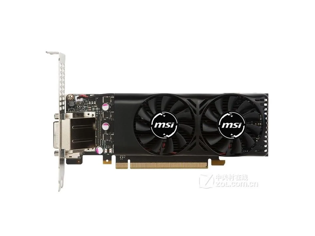 MSI GeForce GTX 1050 Ti low-profile graphics card with black heatsink and single fan
