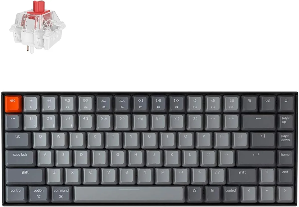 Compact white 75 percent mechanical keyboard with white LED backlighting and red switches