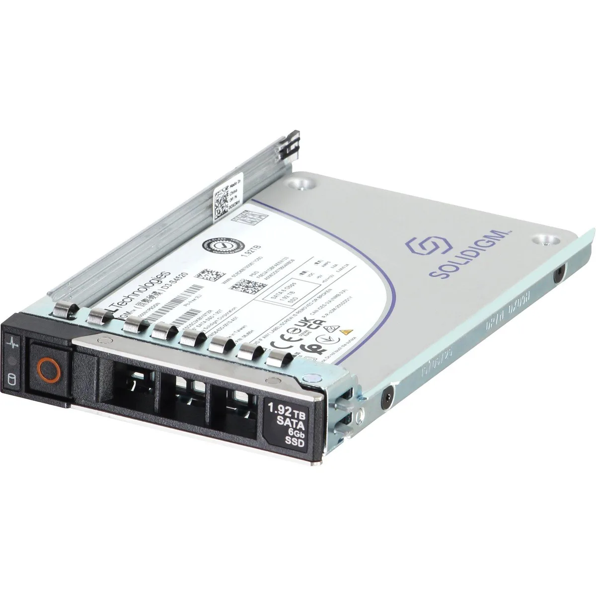 A silver 2.5 inch SATA SSD with a green circuit board visible