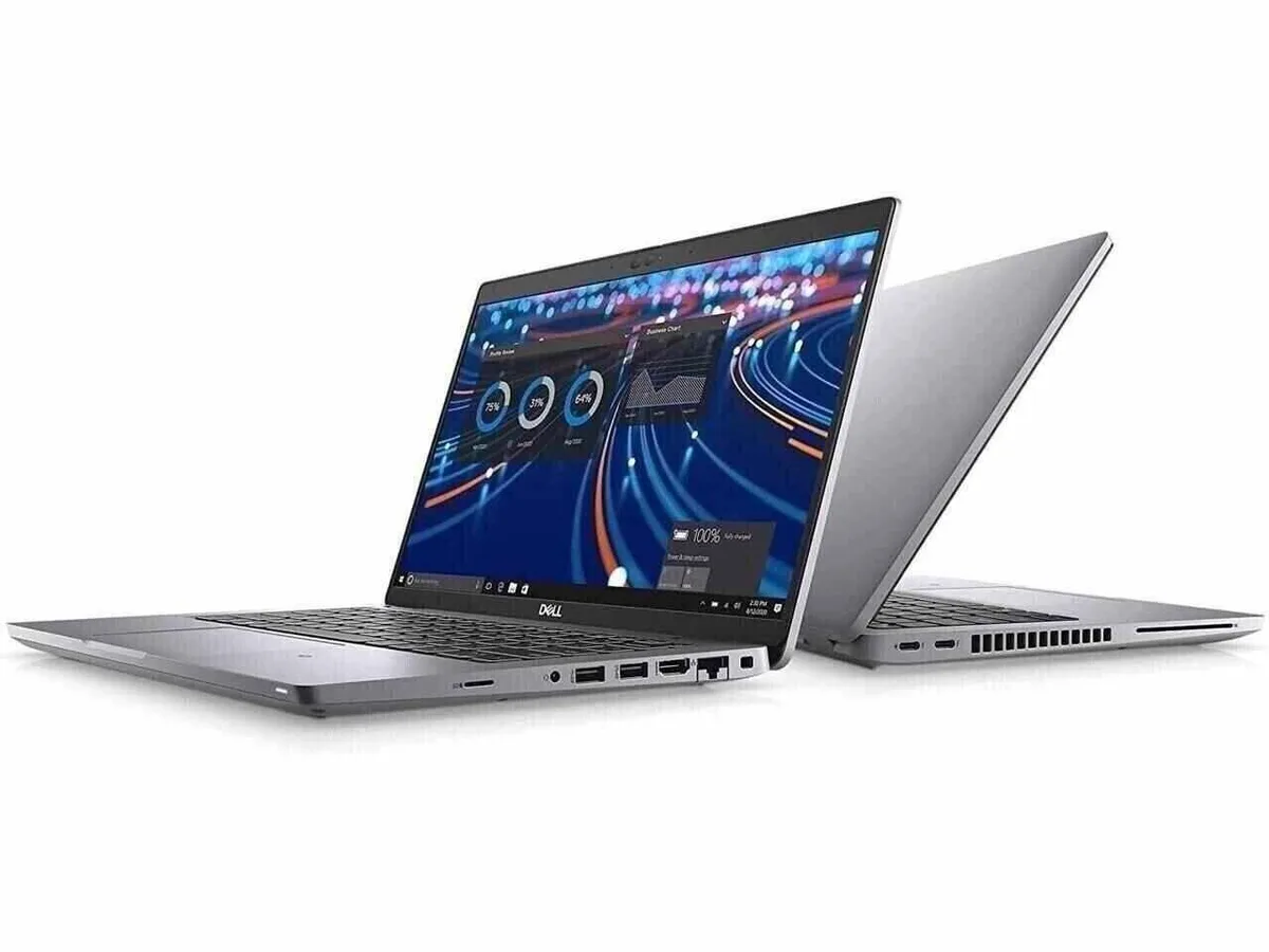 Silver Dell Latitude 5420 14 inch laptop with visible lid scratches