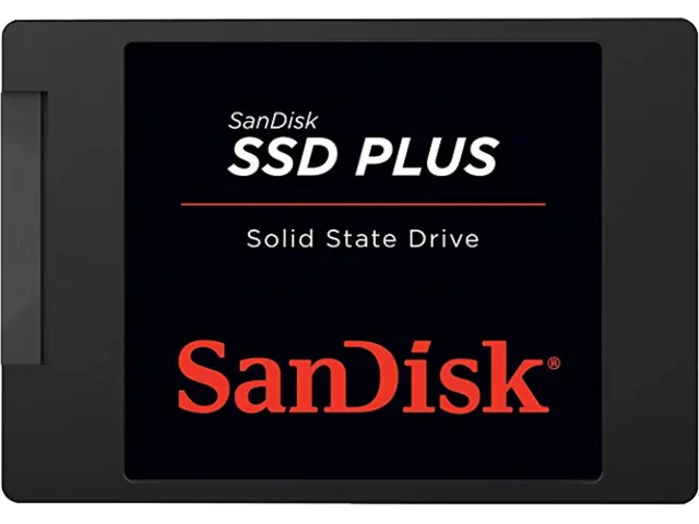 Rectangular 2.5 inch internal SSD with black metal casing and silver label