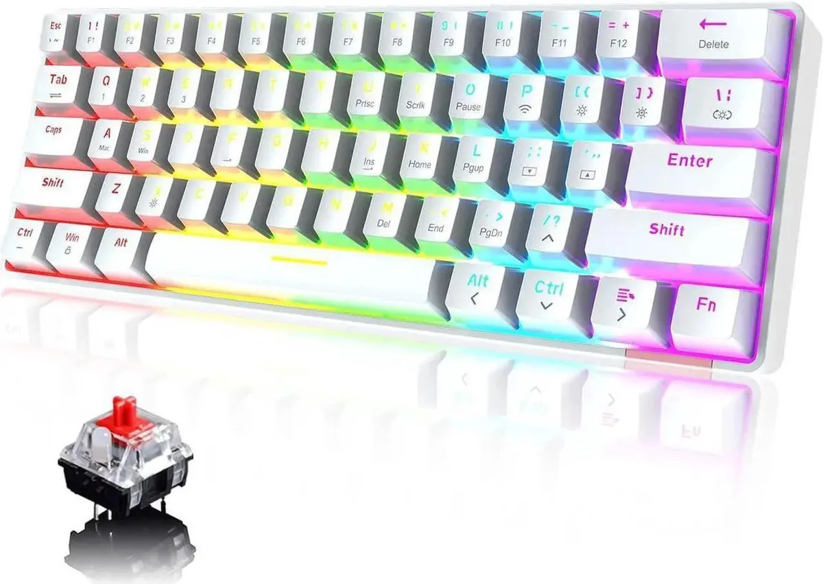 JAENFONG JAENFONG 60% Wireless Mechanical Gaming Keyboard 61 Key Bluetooth 5.0 White — Produktfoto