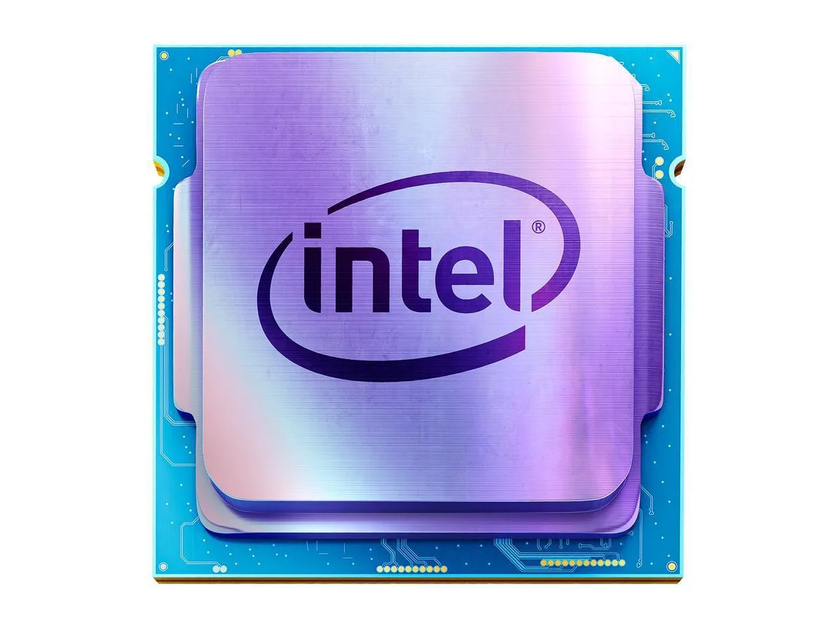 Green rectangular desktop CPU with gold contact pads and silver heat spreader marked i5-10400