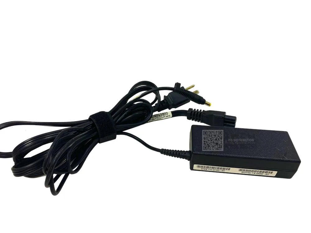 Compact black rectangular HPE 65W AC adapter with barrel connector