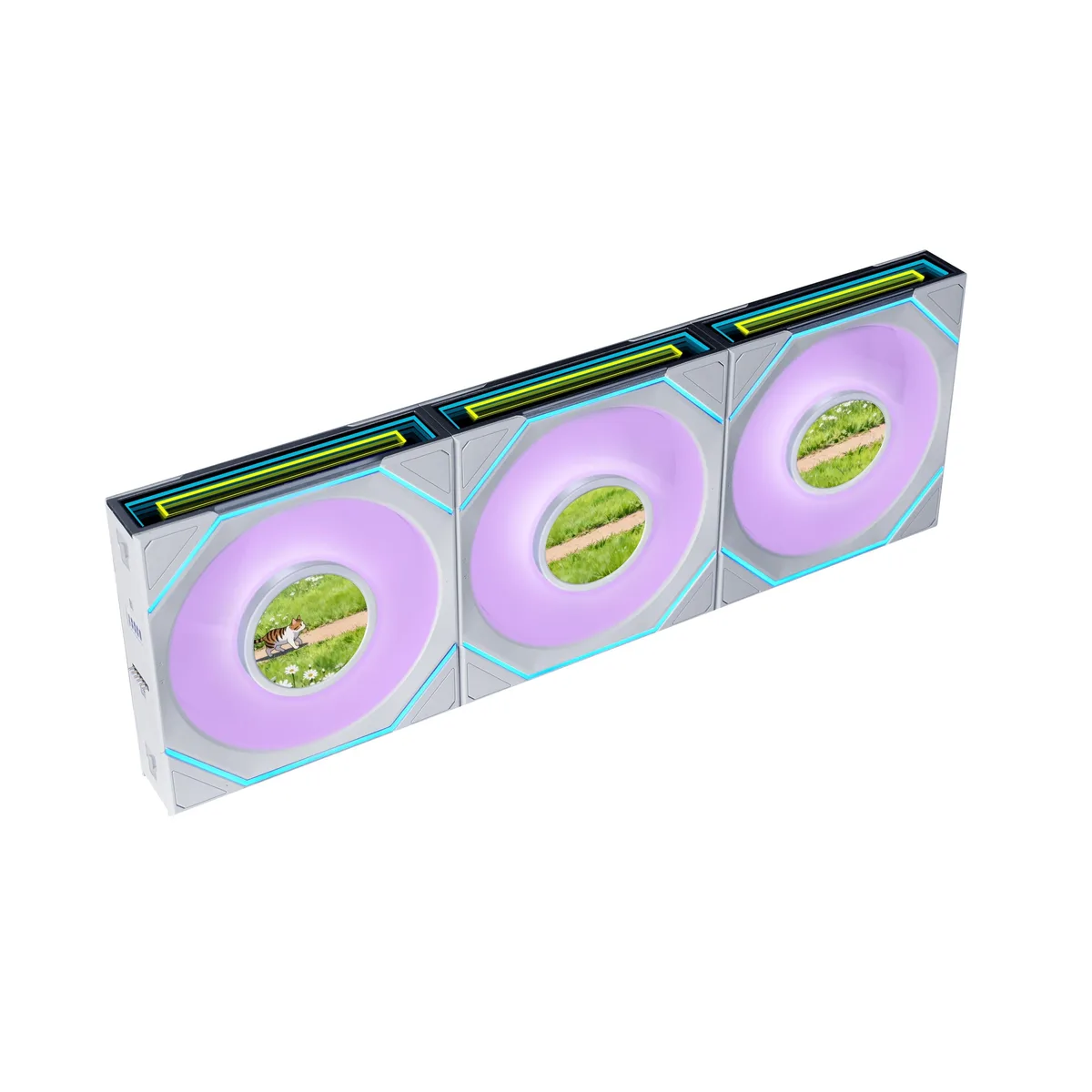 Lian Li Lian Li UNI FAN SL-INF LCD Flex 120 mm Reverse Blade 3 Pack White — 商品写真