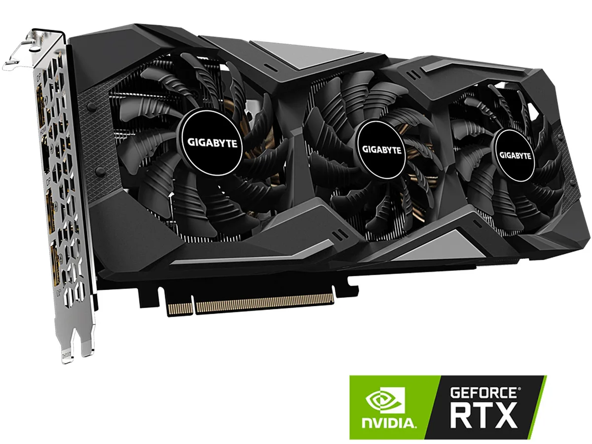 Triple-fan graphics card with silver shroud and metal backplate